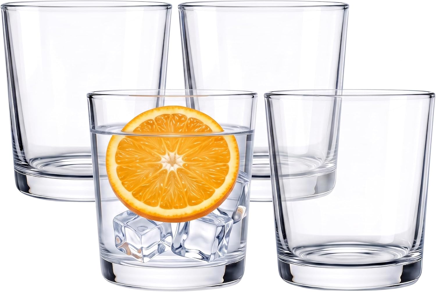 Circleware Set of 4-12.5 oz Beverage Drinking Glasses Heavy Base Highball Cups for Water, Juice, Beer, Ice Tea, 4pcs, Clear