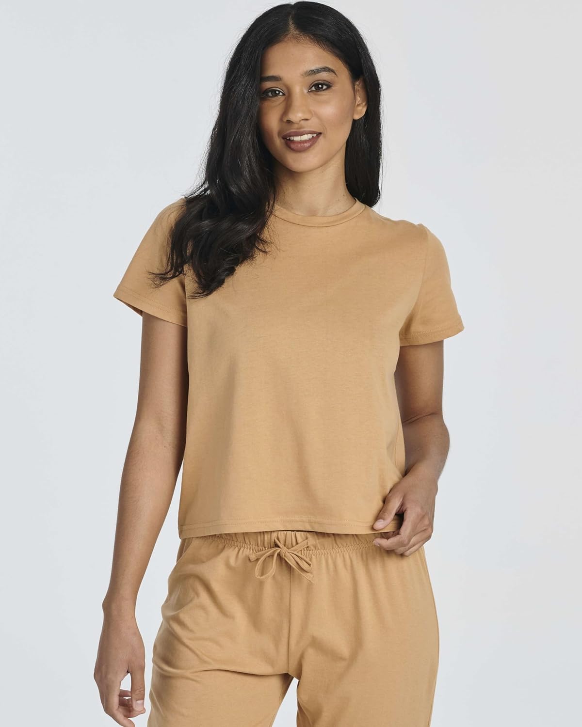 Real Essentials 2 Pack: Women's Cotton Short Sleeve Top and Capri Pants Pajama Lounge PJ Sets with Pocket (Available In Plus) - Image 4