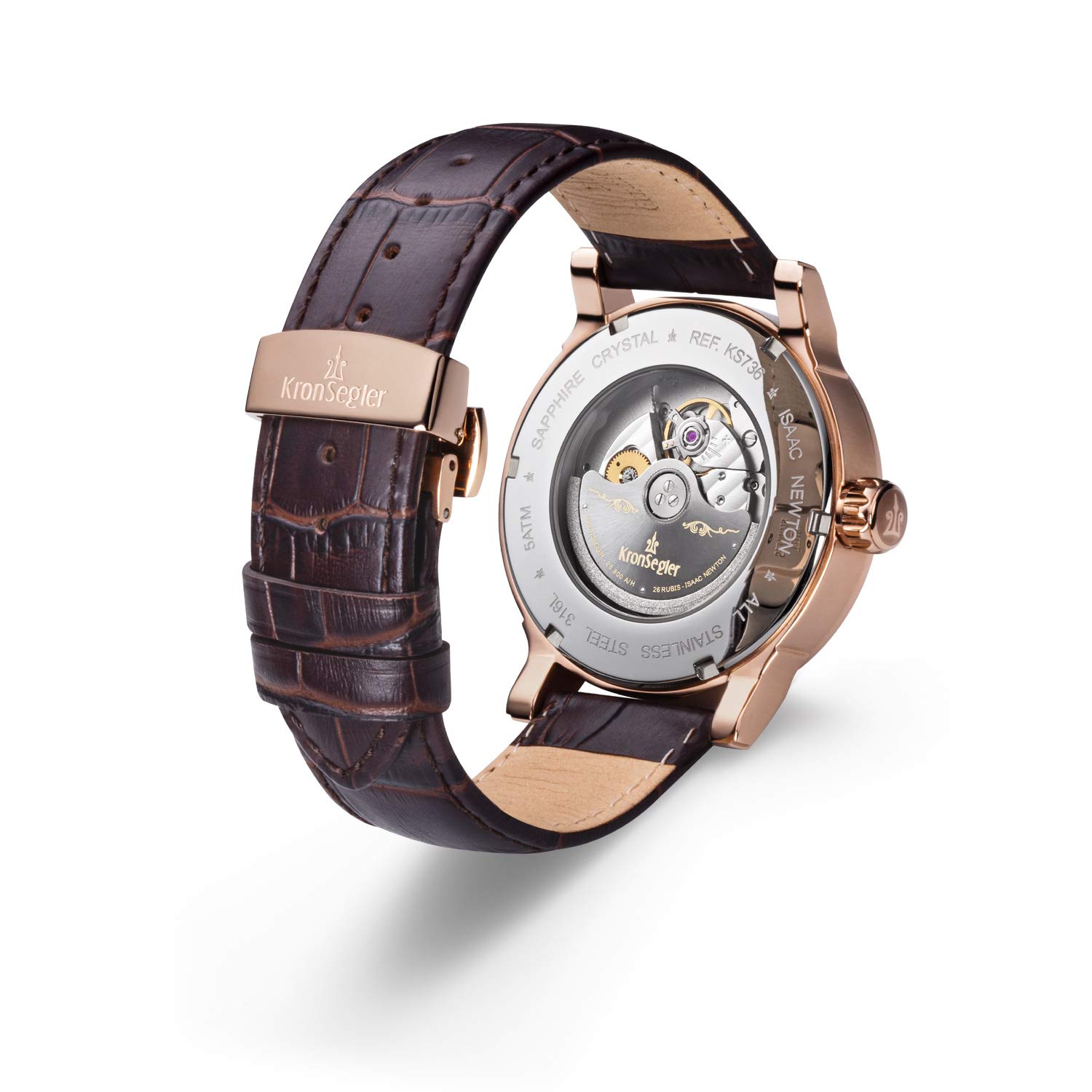 Kronsegler Isaac Newton - Principia Mathematica Rosé Weiß - Automatik Herrenuhr | Gangreserveanzeige, Datum und 24-Stunden-Anzeige | mit Saphirglas
