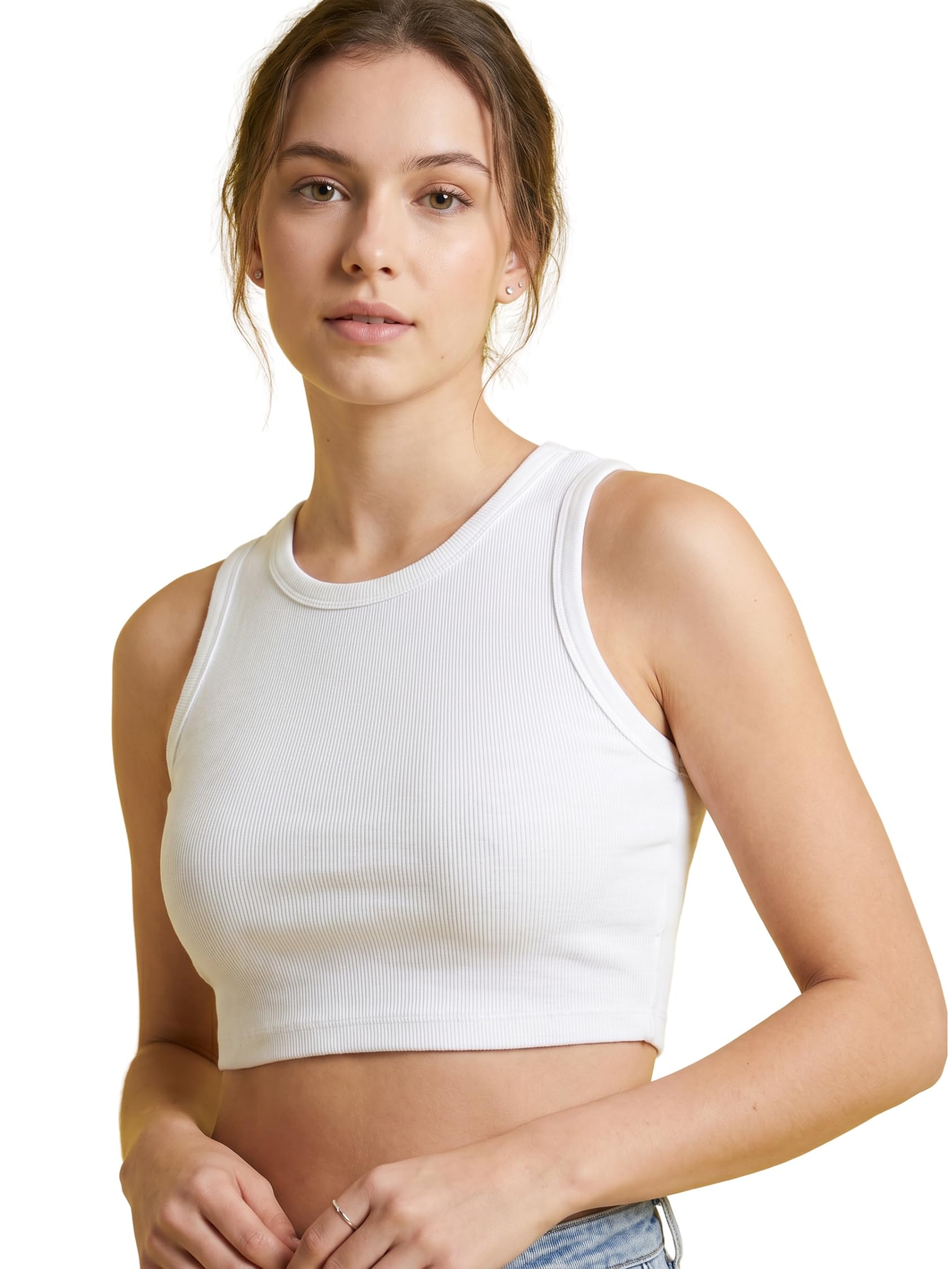 truness Women's Ribbed Racerback Crop Tank Top - High Neck Sleeveless Slim Fit Cotton Knit Camisole, Casual Summer Wear-picture-16