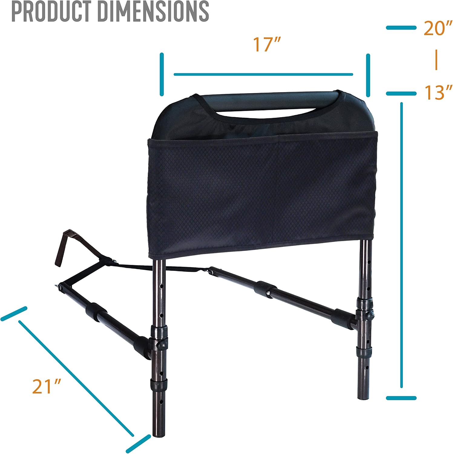Able Life Bedside Safety Handle, Height Adjustable Stand Assist Bed Bar for Fall Prevention, Compact Mobility Aid with 4-Pocket Organizer Pouch for Adults, Seniors, and Elderly, Fits Most Beds