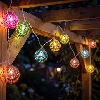 Oviejo 8.5FT LED Tiki Bar String Lights, 10 Multicolor Patio Lights Plug in | Connectable Waterproof Nautical Fishing Float Buoy Lights for Patio, Beach & Coastal Home, Indoor/ Outdoor Christmas Decor