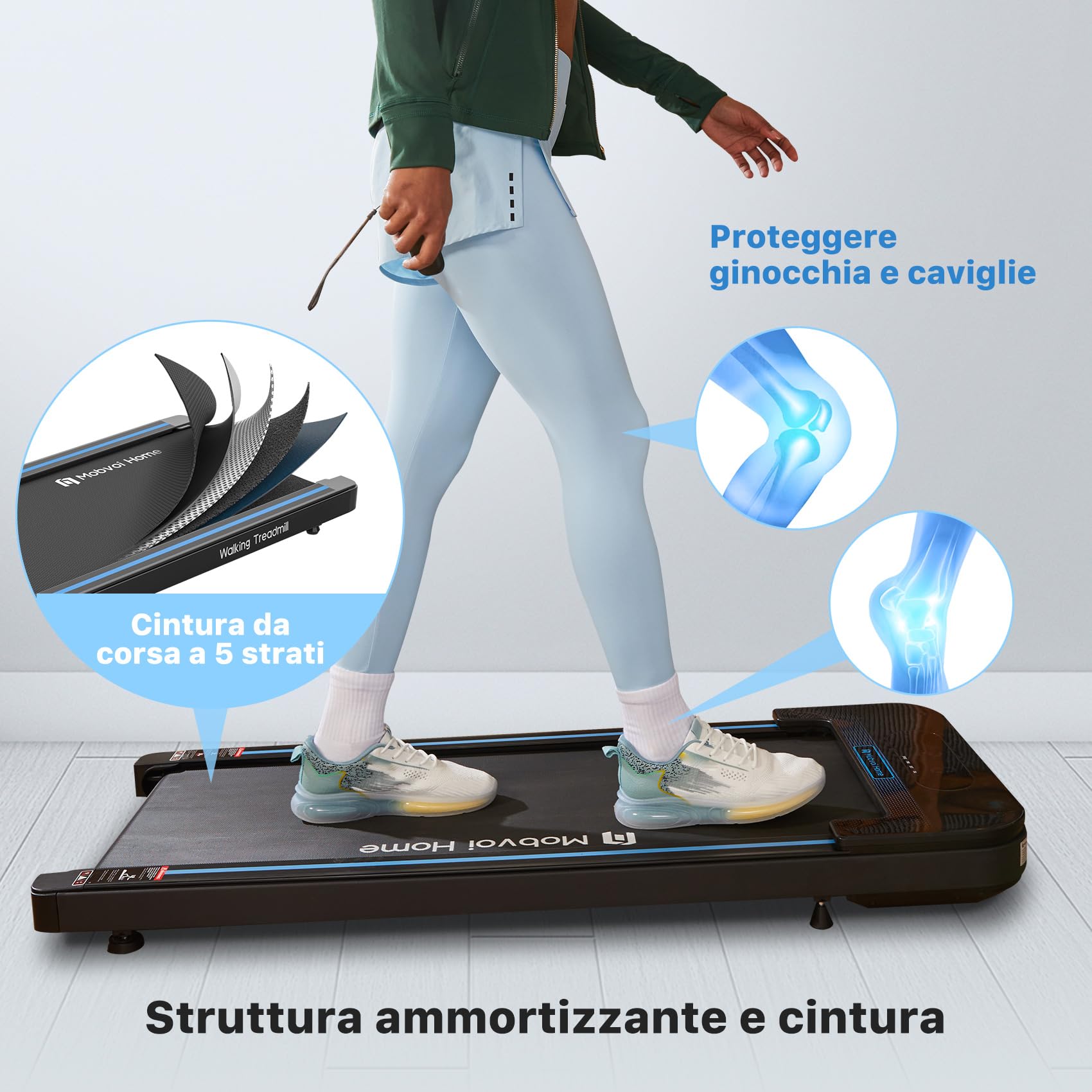 Mobvoi Tapis Roulant Elettrico Salvaspazio 1-6 km/h Sotto la Scrivania Compatto 2 in 1 Walking Pad per l'ufficio di casa 2,25 HP Jogging Machine Altoparlante Telecomando 120 kg Facile da Riporre
