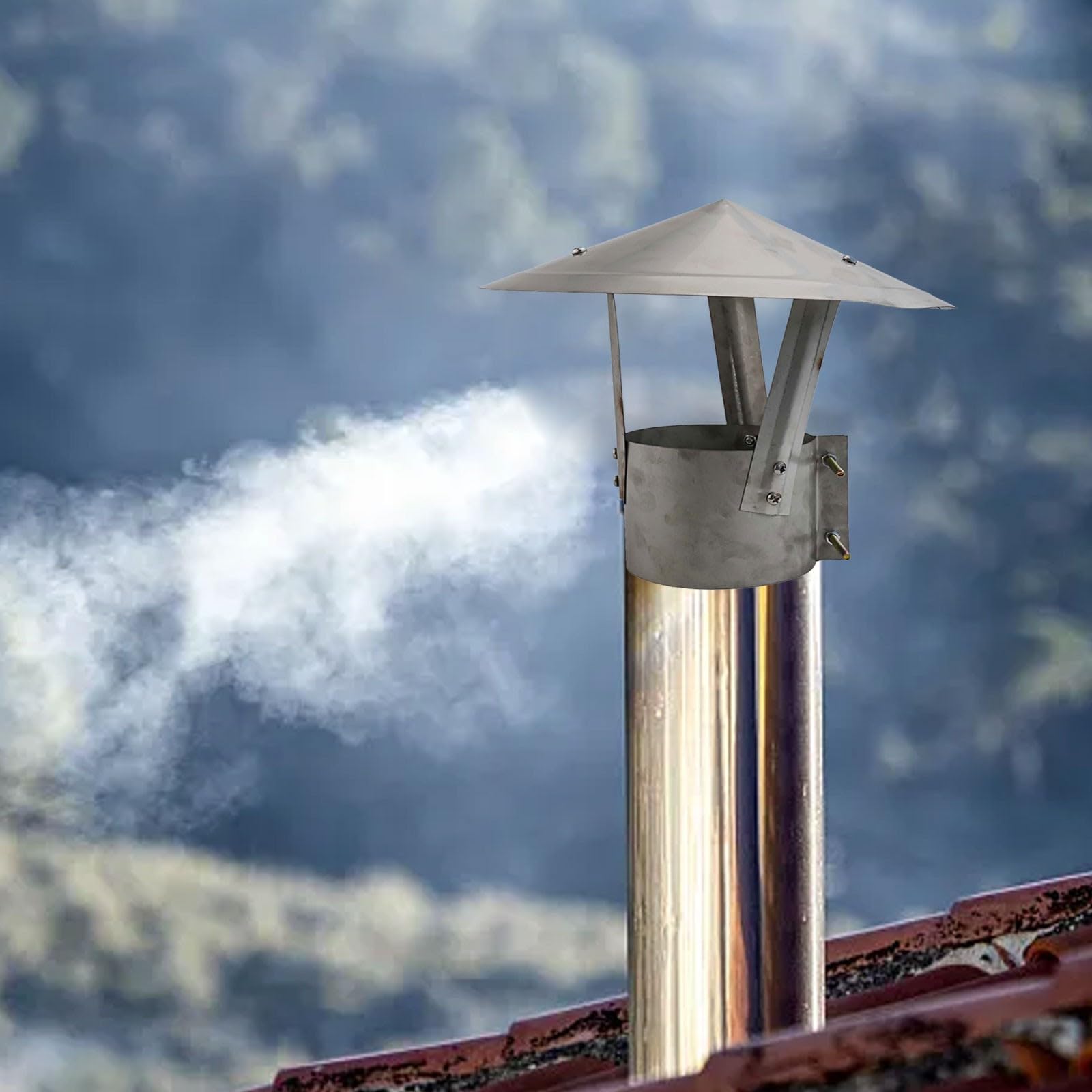 KGLHJDY 304 Stainless Steel Chimney Cap 100mm Stove Pipe, Mushroom-Shaped Windproof and Rainproof Cover