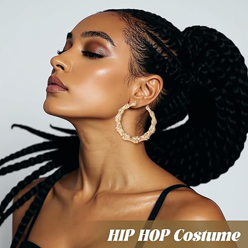 Miniatura 4 de Bamboo Earring Large Bamboo Hoop Earrings for Women 80s 90s Door Knocker Earring Hip Hop Chunky Gold Hoop Earrings Trendy Women Jewelry Party Custom