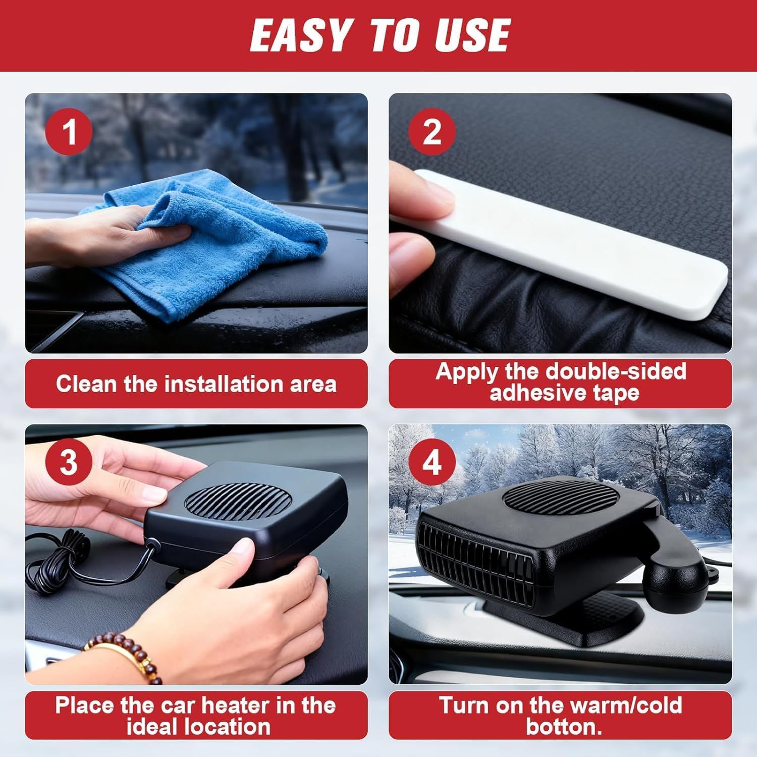 12V Car Heater, Portable Car Heater 200W 2 in 1 Portable Car Windshield Defogger Car Defrost Defogger That Plugs Into Cigarette Lighter（Black）