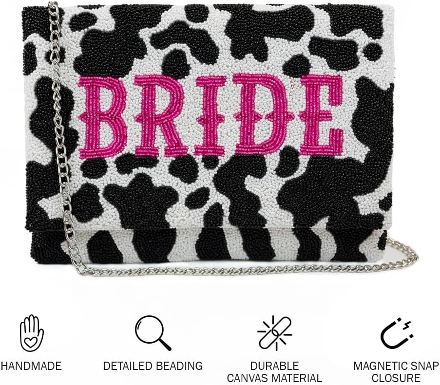 BRIDE Beaded Clutch Purse Bridal Evening Party Bag with Chain image 3
