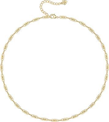 Aobei Pearl 18K Gold Plated Paperclip Chain Choker Satellite Chain Freshwater Cultured Biwa Pearl Pendant Necklace Dainty Jewelry for Women