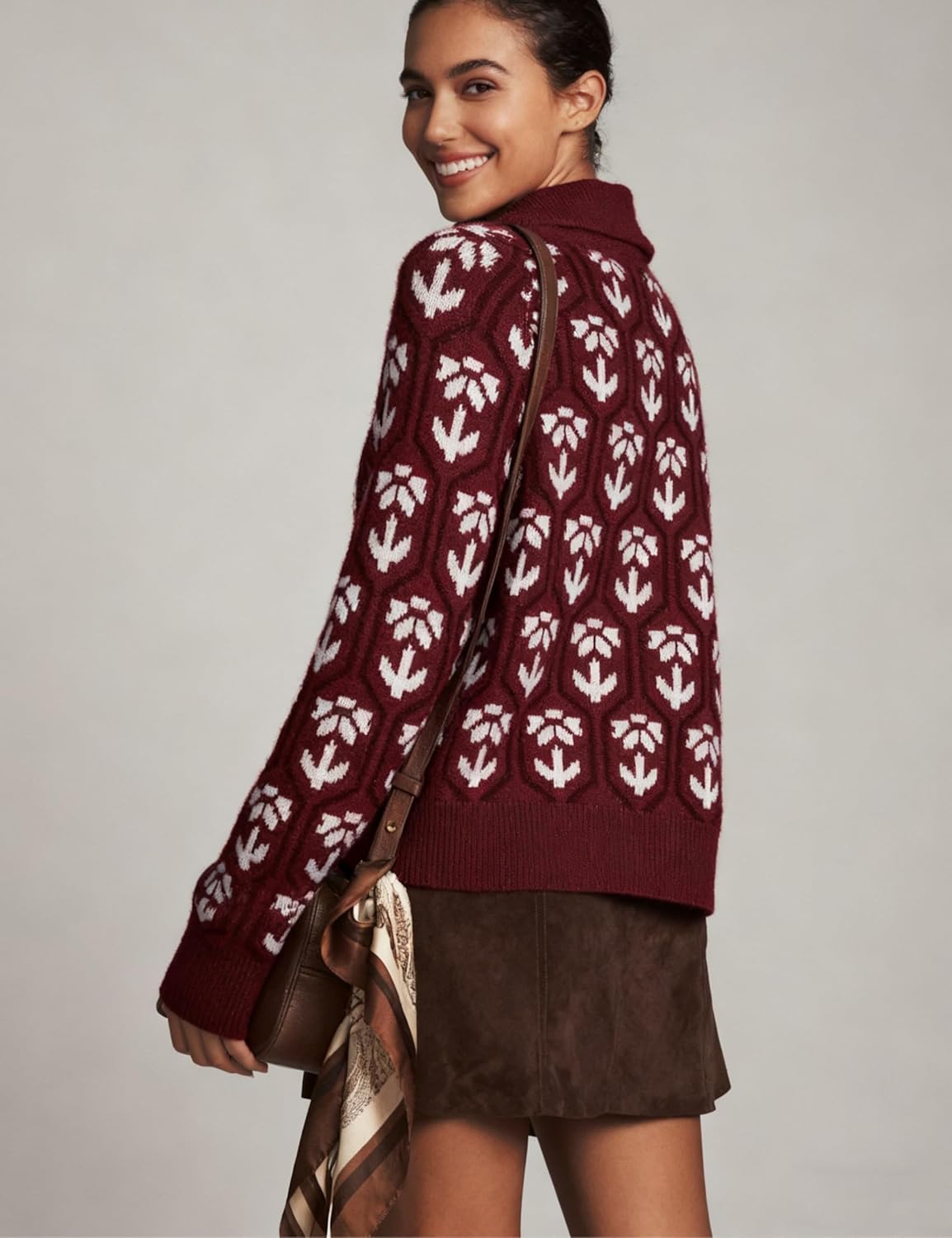 Women Floral Cropped Cardigan Sweaters Shawl Collar Long Sleeve Button Down Knit Jacket Flower Print Knitwear - Image 4