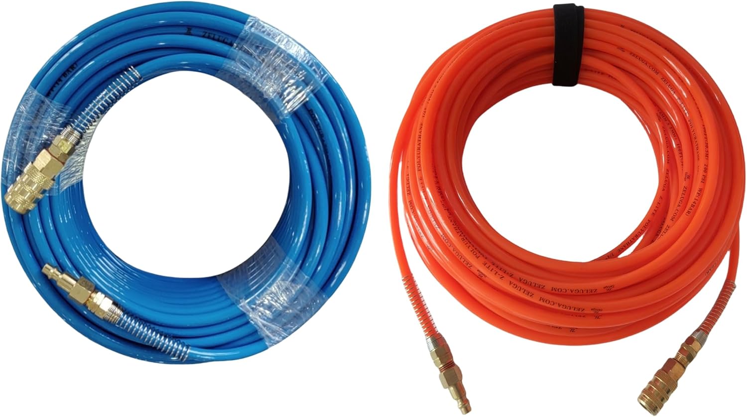 21-307 1/4in. x 100ft. Polyurethane Non-Transparent and Without Wire Reinforced Air Hose Combo Pack, Blue/Orange