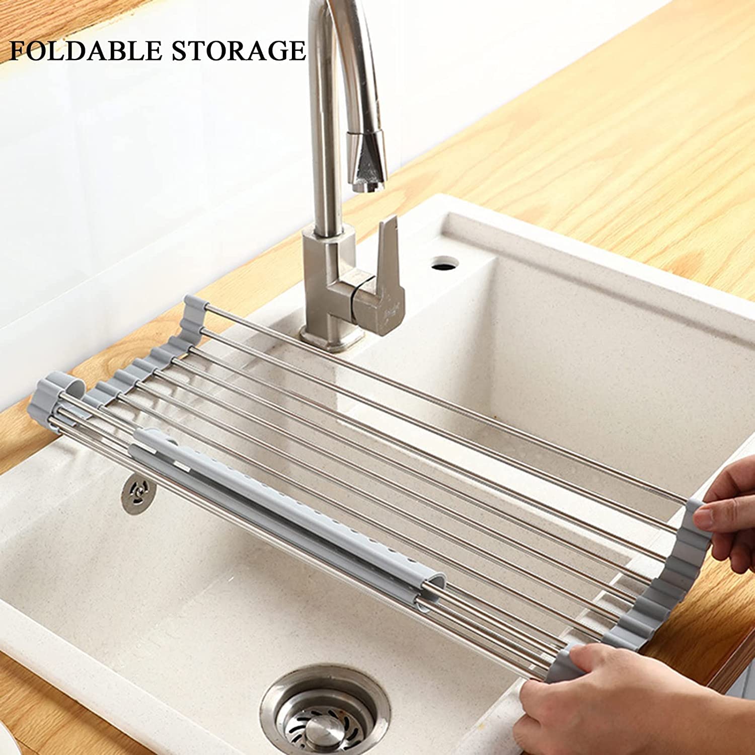 Escurridor De Platos De Acero Inoxidable De Silicona, Rejilla De Secado De Platos sobre El Fregadero, Antideslizante, para Vajilla De Cocina Filtrado De Agua (Size : 45 * 31.5cm) (52 * 32cm)