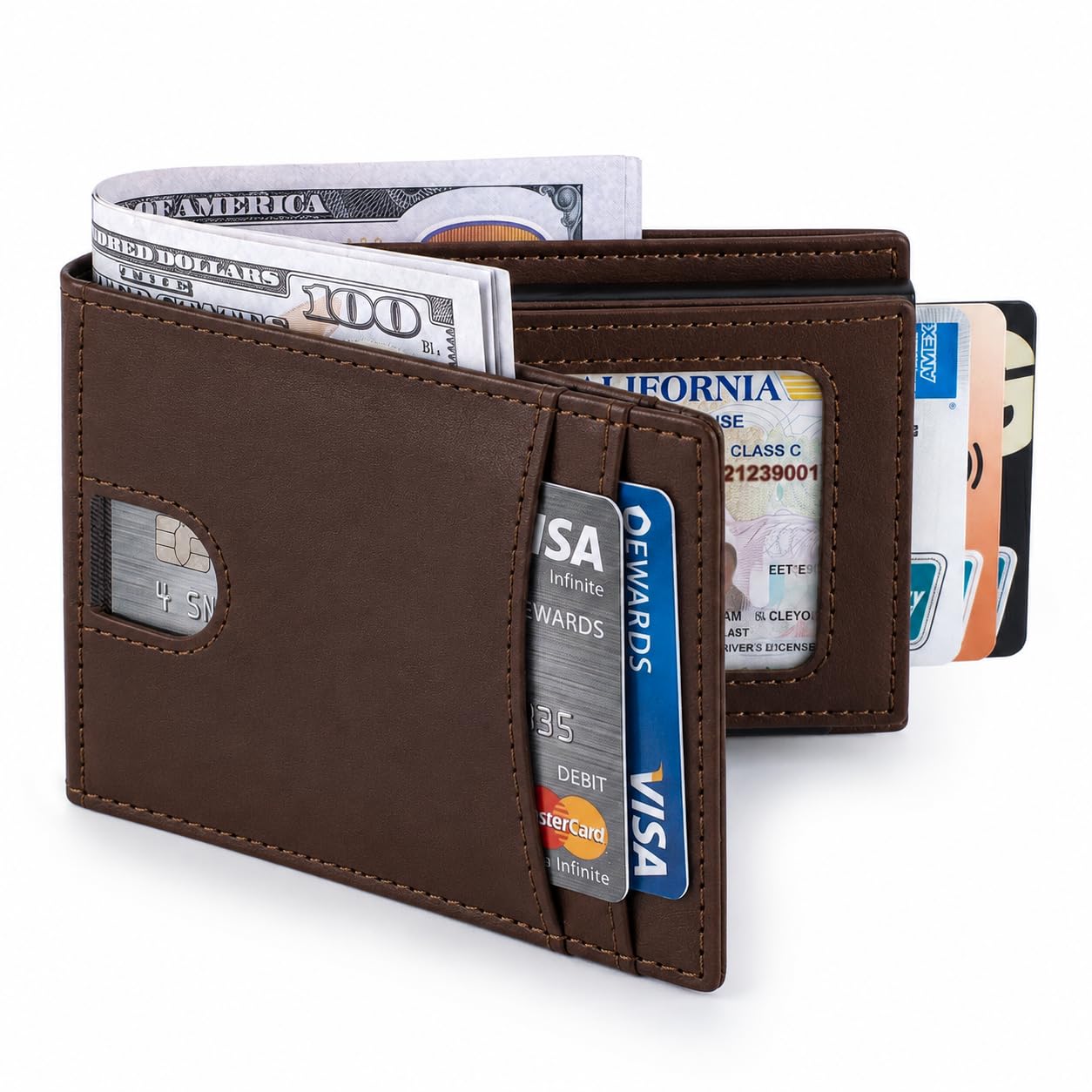 ERUSEHE Pop Up Wallet for Men, RFID Blocking Leather Wallet with Aluminum Card Holder, Slim Front Pocket Minimalist, Smart, T
