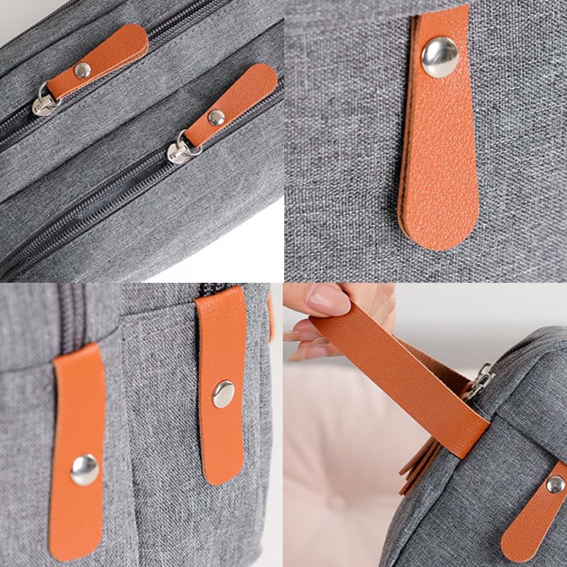 Beauty Case Casual in Tela con Manico in Pelle, Borsa da Viaggio per Uomo, da Bagno e da rasatura, Organizer Impermeabile per Articoli da Toilette da Donna.