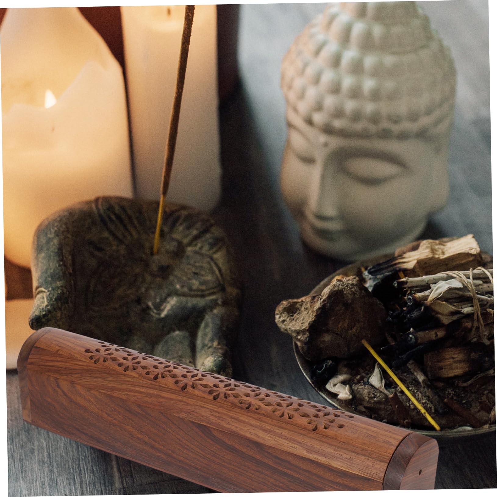Porta Varillas de Incienso Soporte Delicado de Madera Natural Compacto Hecho a Mano Que Previene la Dispersión de Ceniza para Incienso Adecuado para Oficina y Meditación