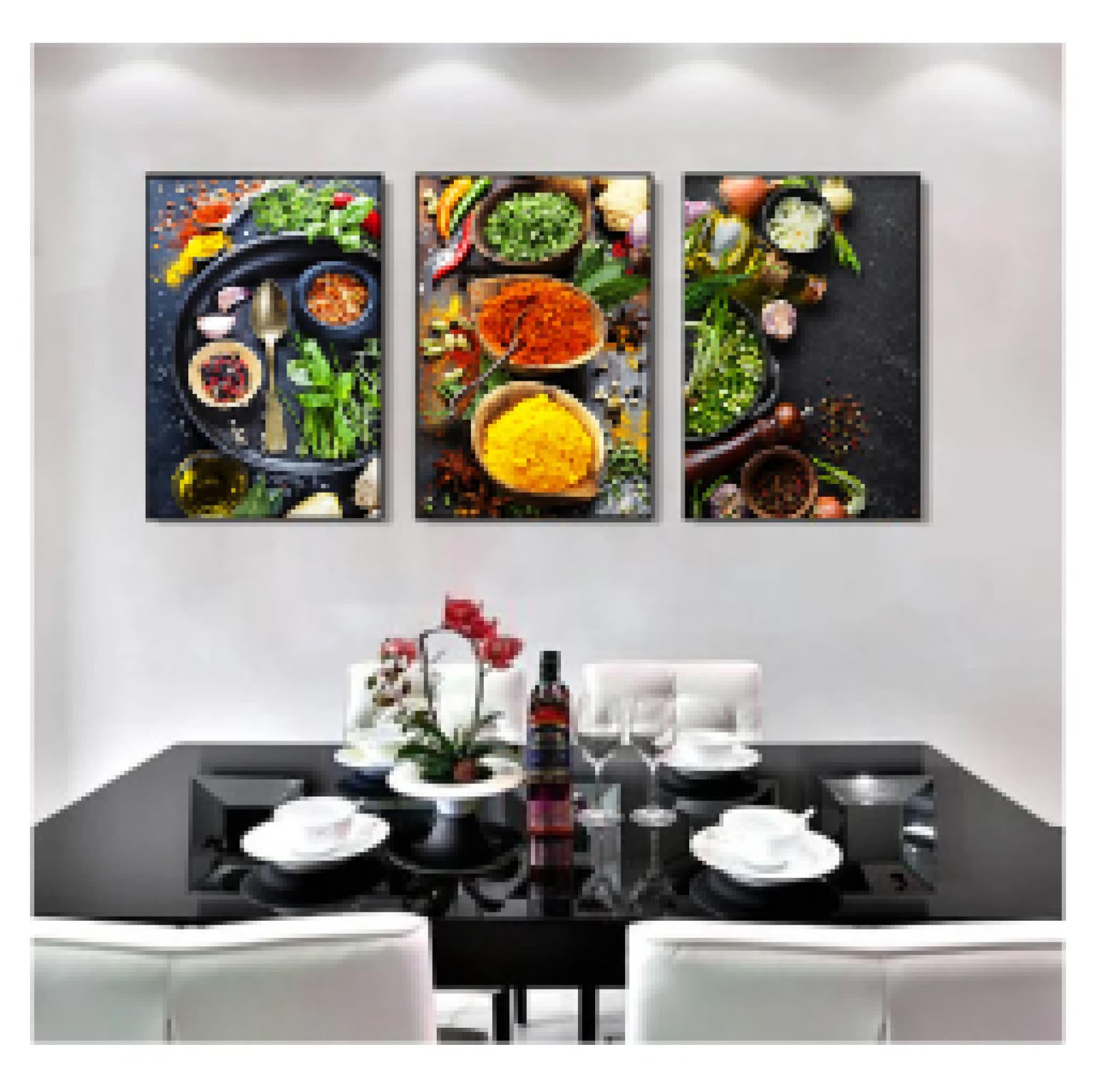 ZHUOYA Motyw kuchenny mieszanka ziół i przypraw obraz na płótnie plakaty i druki sztuka ścienna obrazy do restauracji jadalni dekoracja 60 x 90 cm x 3 bez ramy