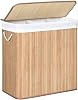 SONGMICS laundry basket, laundry collector, made of bamboo, laundry chest with handle, 3 compartments, clip cover, 150 L, foldable, laundry room, bedroom, bathroom, natural color LCB091N01