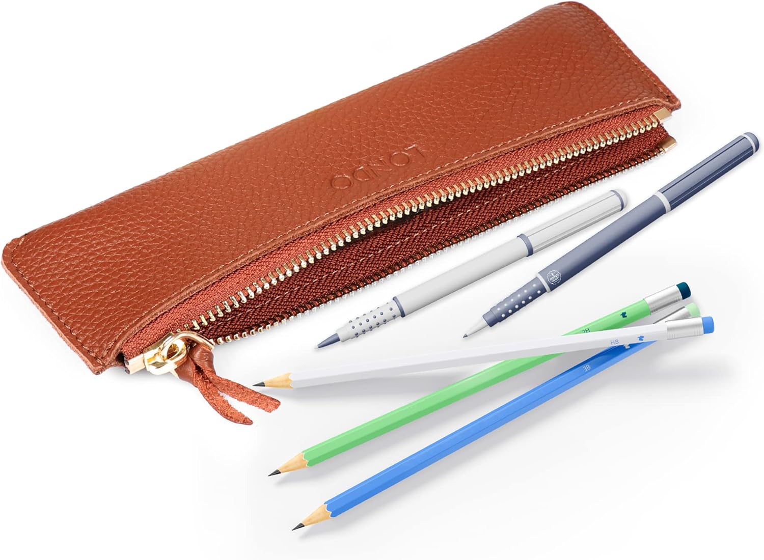 Londo Genuine Leather Pen Case with Zipper Closure, Pencil Pouch Stationery Bag - Image 3