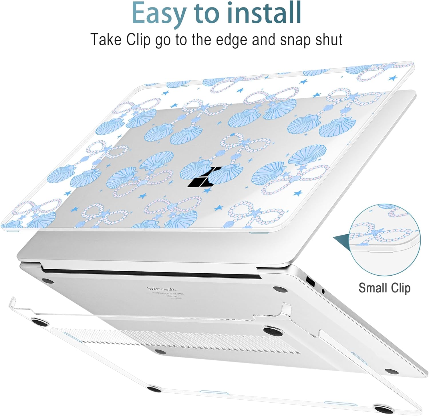 Clear Case for 2025 Microsoft Surface Laptop 13 Inch - Windows 11 Copilot+ PC - Touchscreen Display Cover (Fits Model 2095,NOT Fitting Other Surface Laptop), Blue Pearl Bow