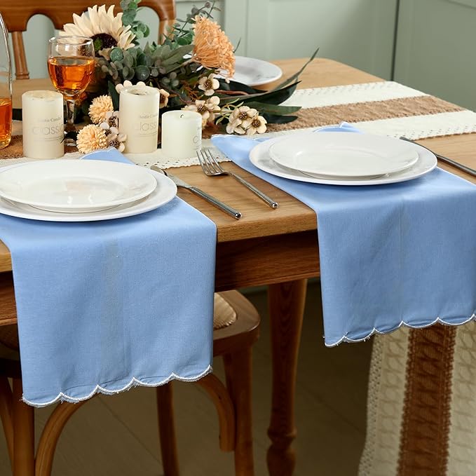 Servilletas de Tela Bordadas Scalloped 8 Piezas 45.72x45.72 cm Azul Algodón miniatura 7