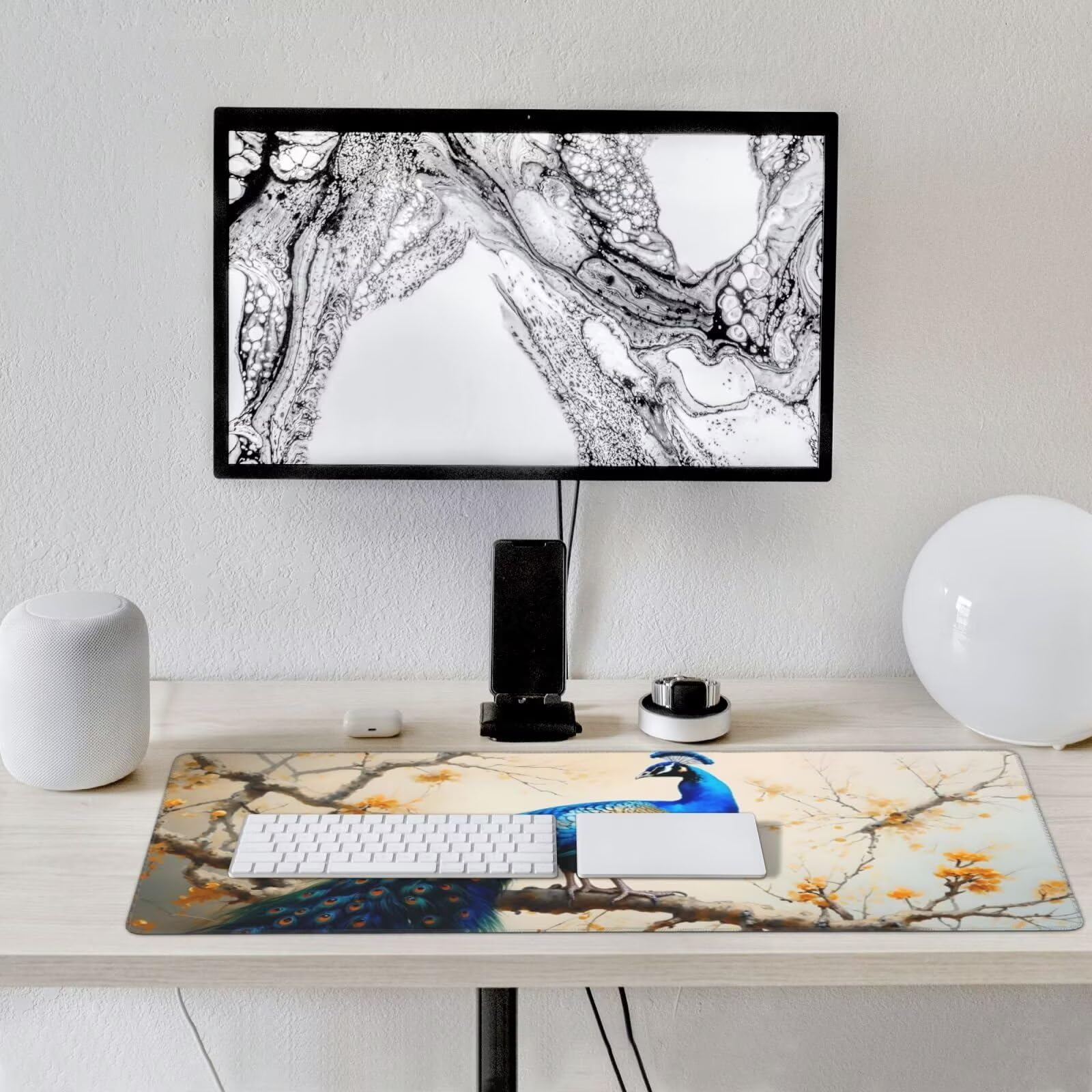 Tapis de Souris Animal Tapis Souris XXL 1200 x 400 mm, Grand sous Main Bureau Gamer Paon Mouse Pad, avec Surface en Caoutchouc Antidérapant, Gaming Mouse Pad Améliore la Précision et la Vitesse H-317
