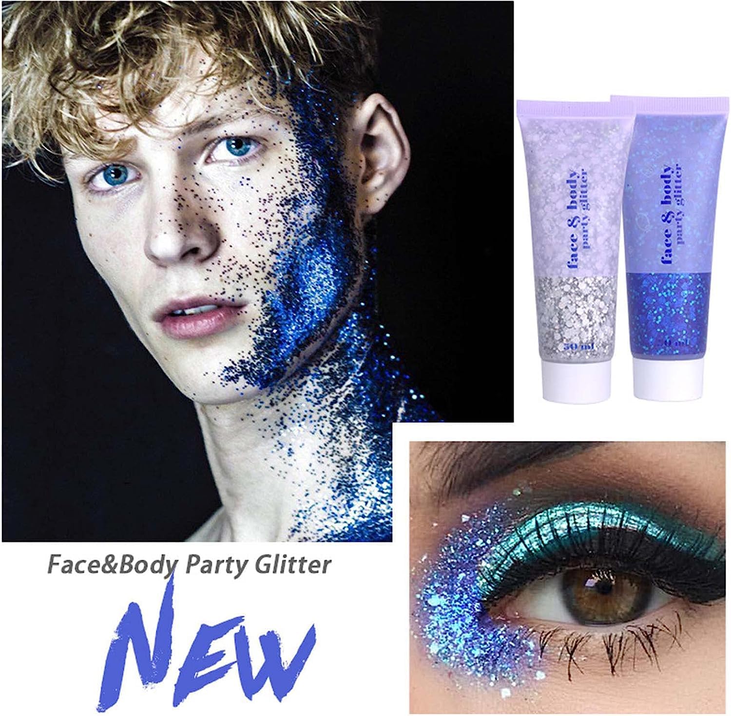DAGEDA Silver Body Glitter Gel,Sparkly Hair Face Glitter Makeup Accessories image 2