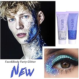 DAGEDA Body Glitter Gel, Body Sequins Shimmer Liquid Eyeshadow, Chunky Glitter for Face Hair Nails, Holographic Cosmetic Laser Powder Festival Glitter Makeup 50ml(Silver)