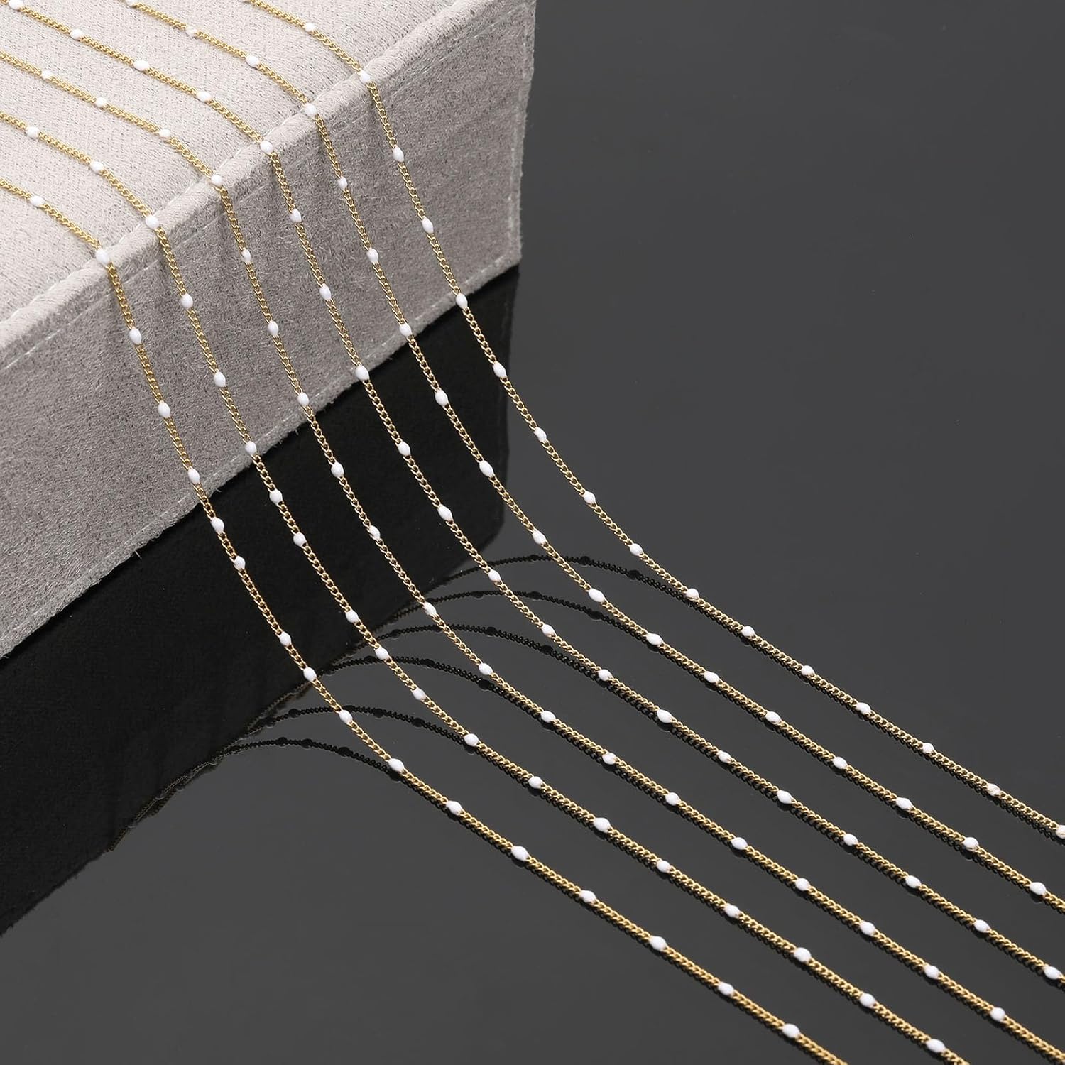YOUBEIYEE 5 Meters Gold Plated Chain for Jewelry Making Stainless Steel Curb Chain White Enamel Beaded Decoration Craft Chain Roll - Image 4