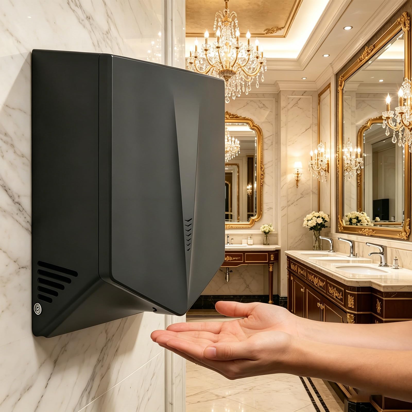 1500W gewerblicher Händetrockner – automatischer Sensor mit schneller Trocknung in 7–10s, energiesparend, 100m/s dualer Luftstrom, geringe Geräuschentwicklung 55–60dB, wandmontiert Black