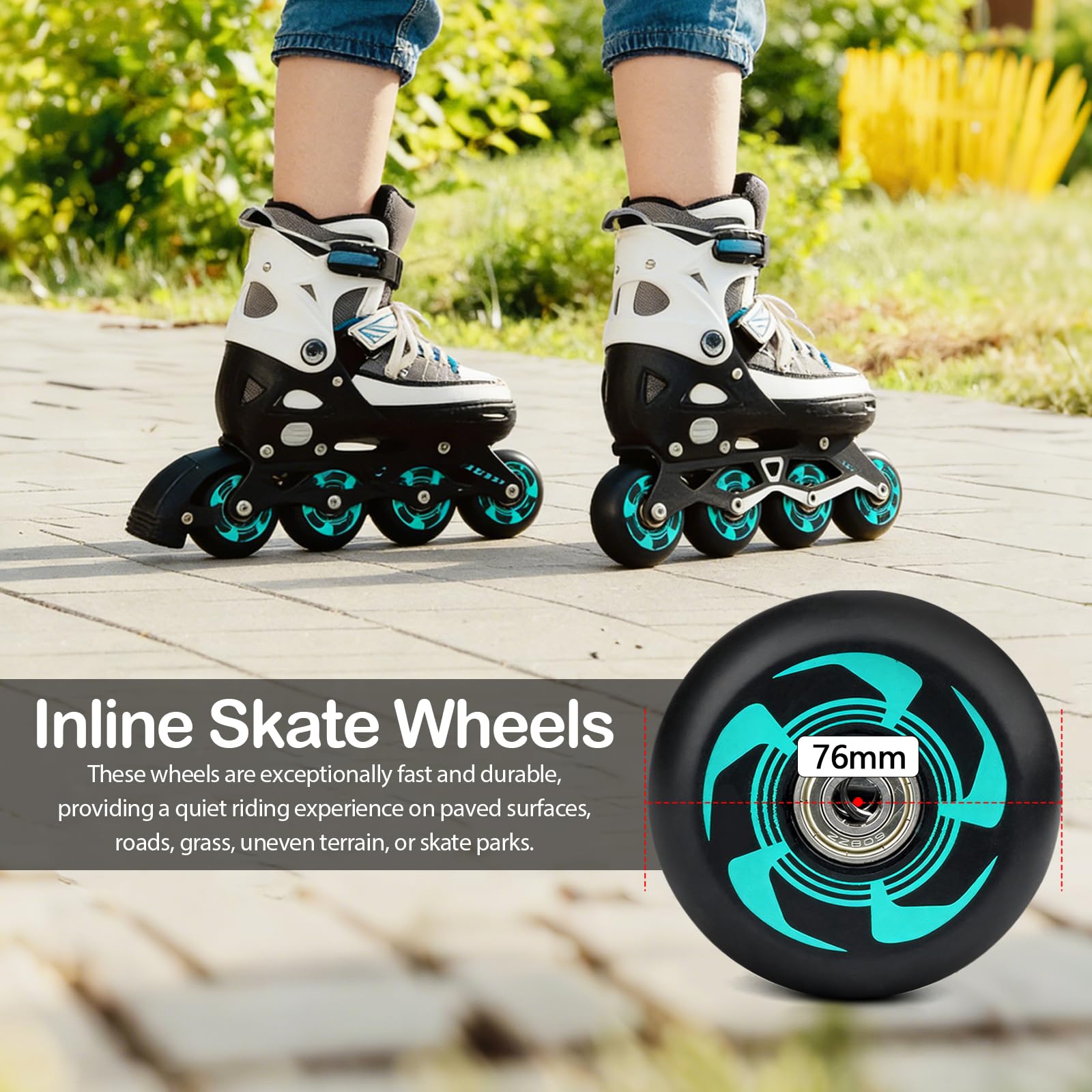 8 Piezas Ruedas Patin en Linea con Rodamiento ABEC9, 76mm/ 80mm Ruedas para Patines en Línea, Rueda de Repuesto para Patin en Linea Interior o Exterior para K2 Hudora Gonex Apollo (76mm)
