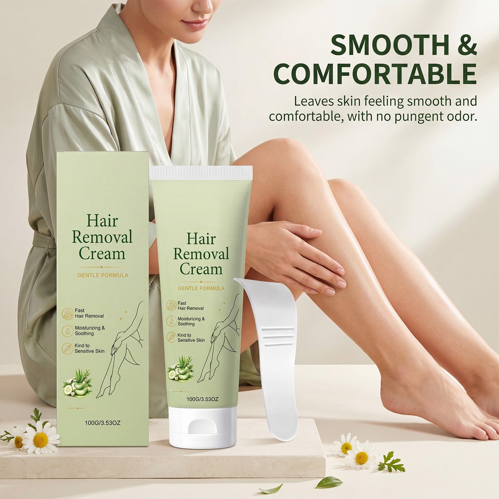 Crema depilatoria delicata e naturale con estratto di aloe vera, crema depilatoria per pelli sensibili, crema depilatory indolore per gambe, braccia, ascelle e pancia (5 pezzi)