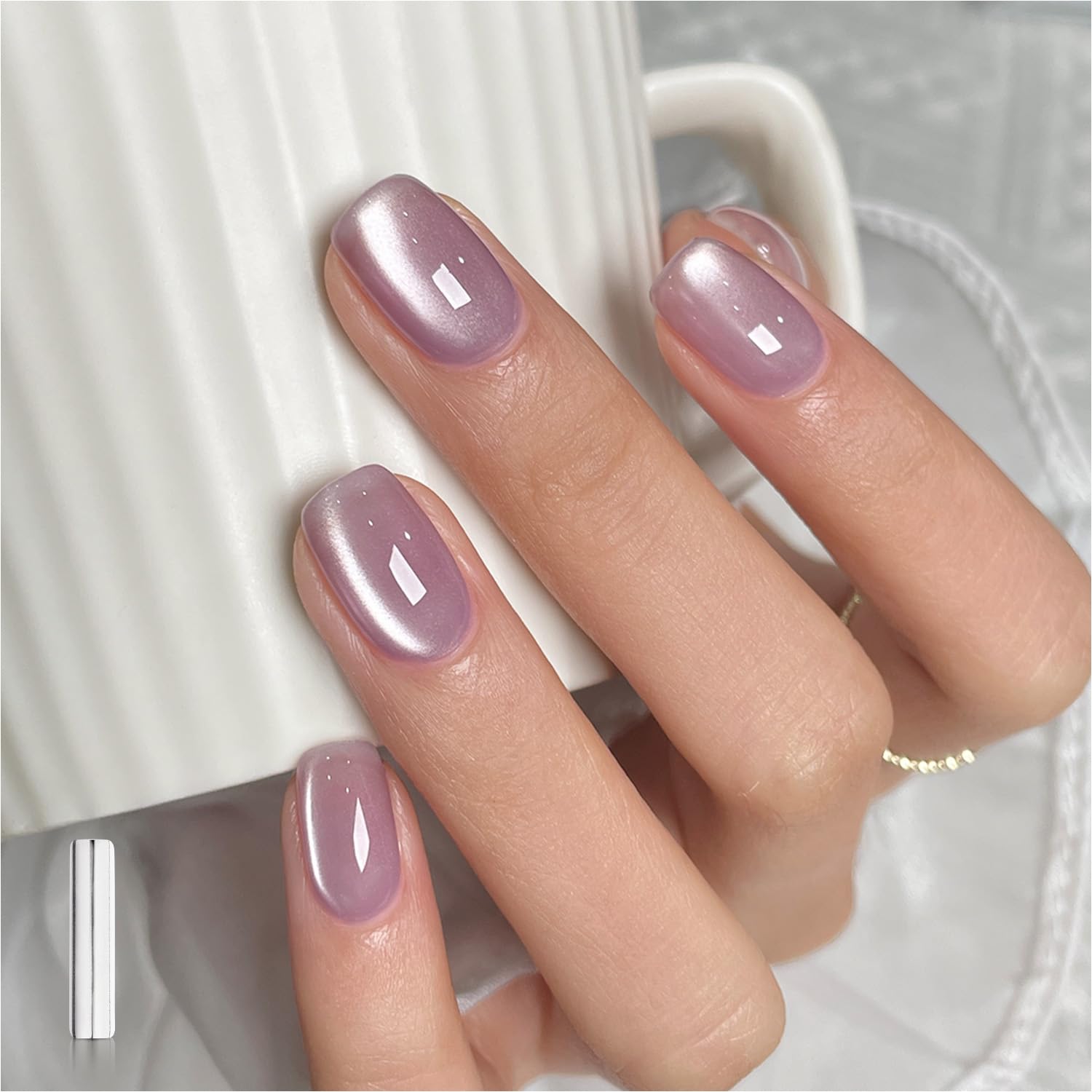 GAOY Jelly Purple Cat Eye Gel Nail Polish, 16ml Glitter Holographic Nail Polish with Magnet, Reflective Translucent UV Gel, 2332 Mystic Violet