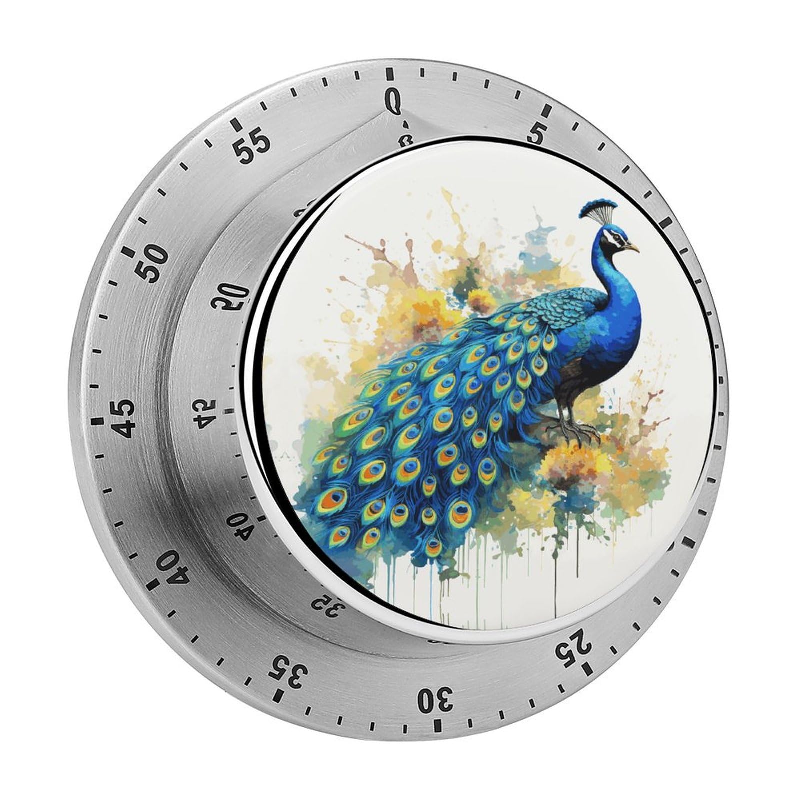 Peacock Watercolor Painting Printed Waterproof Christmas Timer with Loud Alarm Outdoor Timer for Cooking Exercise Baking