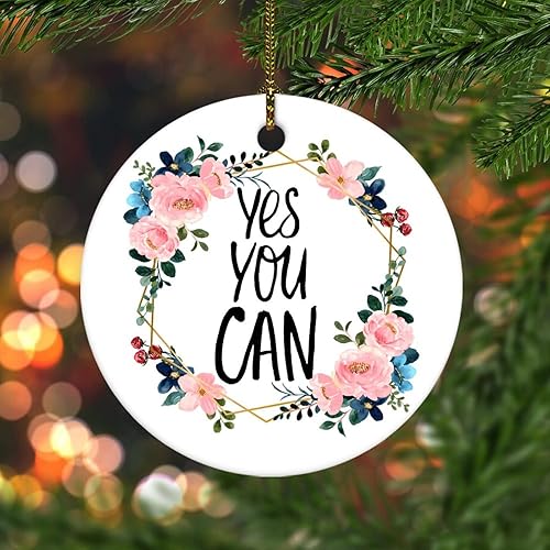 Miniatura 4 de Novelty Christmas Decorations Flower Wreath Yes You Can Christmas Ornaments for Xmas Tree Round Ceramic Engagement Keepsake Porcelain Bauble