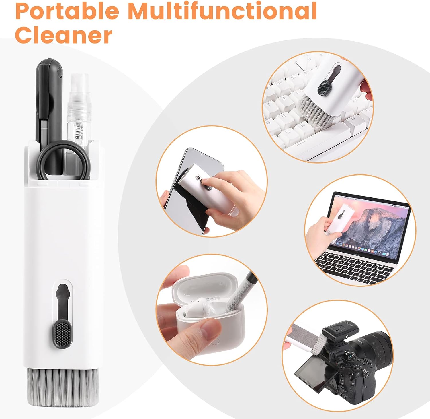 7 in 1 Electronic Cleaner kit, Cleaning Kit for Monitor Keyboard Airpods MacBook iPad iPhone iPod, Screen Dust Brush Including Soft Sweep, Swipe, Airpod Cleaner Pen, Key Puller and Spray Bottle