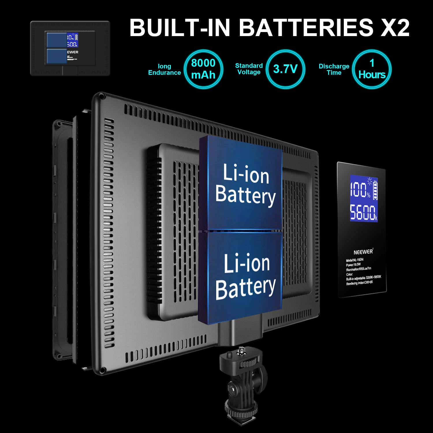 Pannello Luce LED Neewer 192 - 20W Bicolore, Batteria 8000mAh, CRI 97+, Per Foto, Video E Streaming - Foto 7
