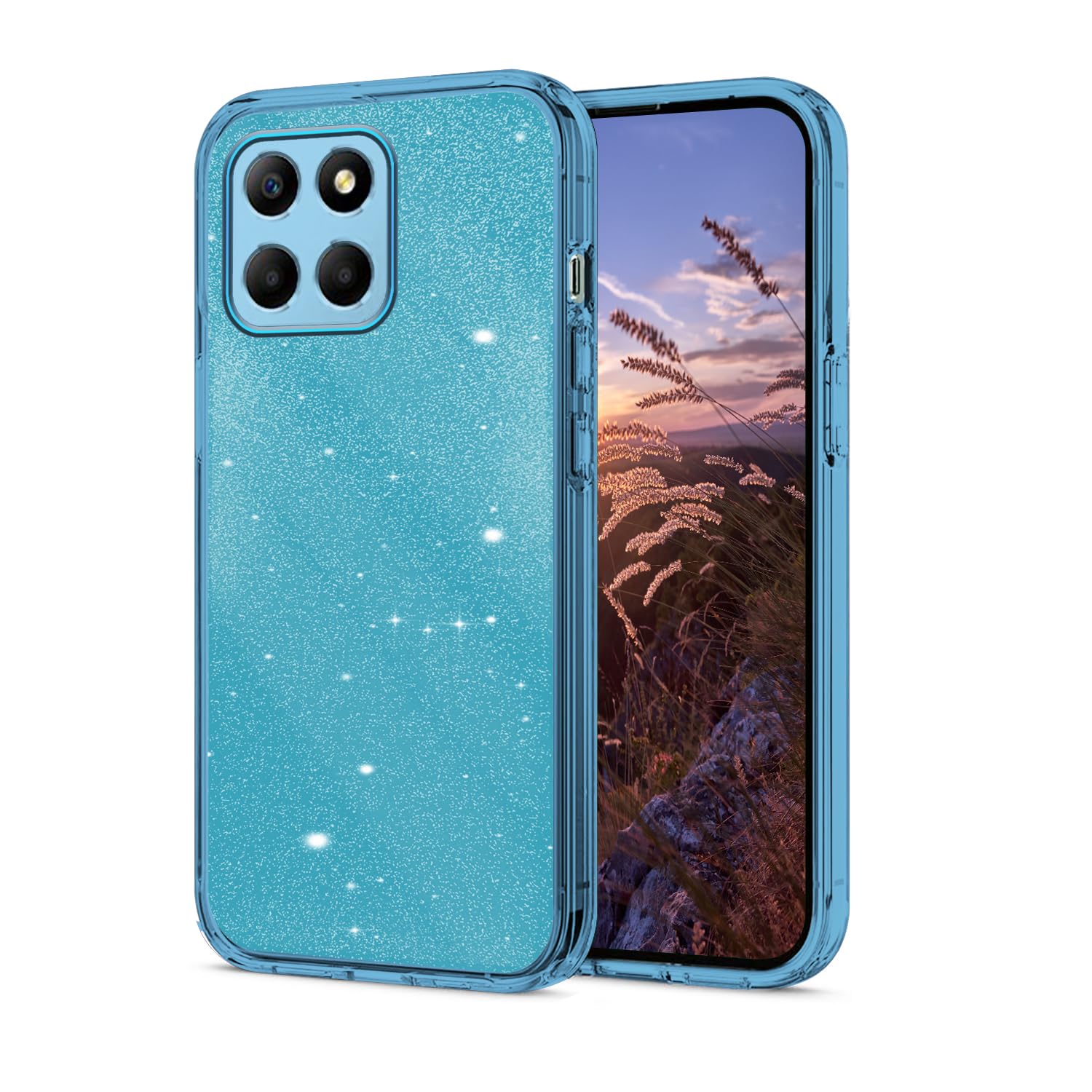 Wousunly Compatible with Honor X6 Case Glitter Shockproof, for Honor X6 Phone Case Clear Silicone Pink Double Layer Detachable TPU and PC Thin