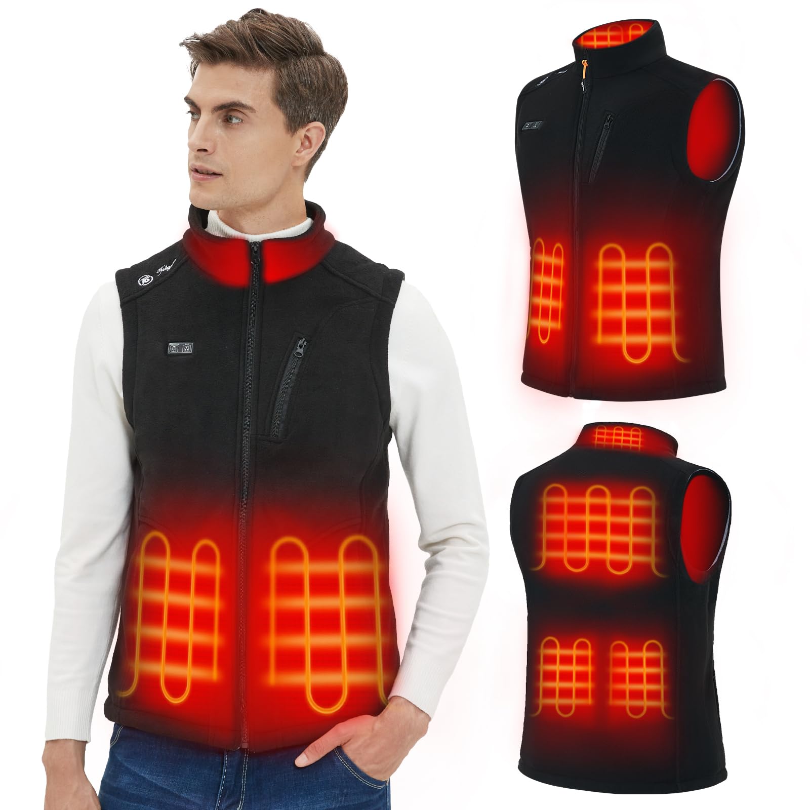 Telguua Fleece Heated Vest for Men with Battery Warming Men's Heated Vests for Men Fleece Heating Golf Vest