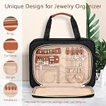 Wedama Toiletry Bag for Women, Hanging Travel Toiletry Bag with Jewelry Organizer Compartment Makeup Bag, PVC Waterproof Cosmetic Travel Bag Trips Camping Bathroom, Black&Brown