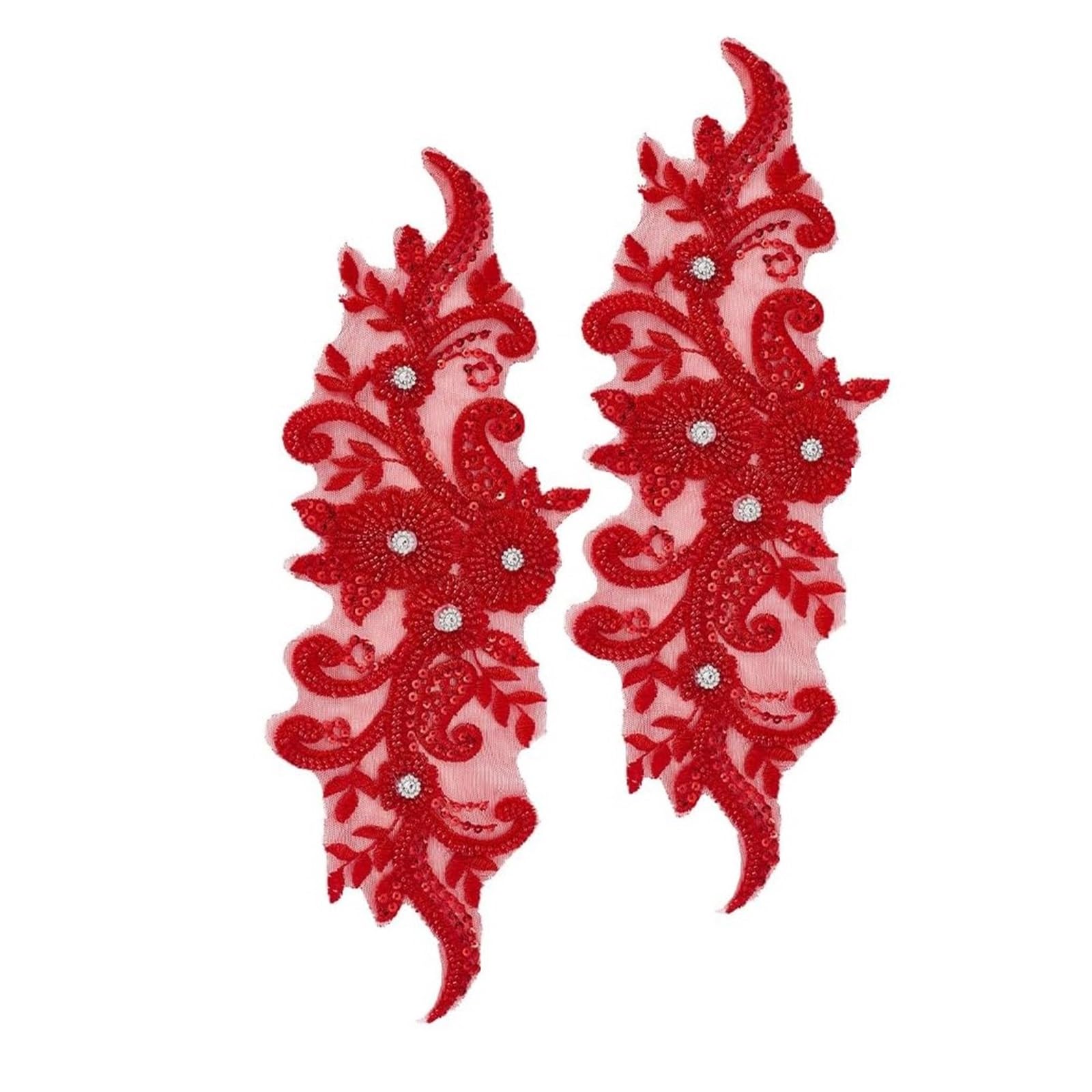 Apliques de encaje con abalorios 2 uds parches de encaje flores 14,17x4,72'' apliques lentejuelas con cuentas coser en bordados diamantes imitación