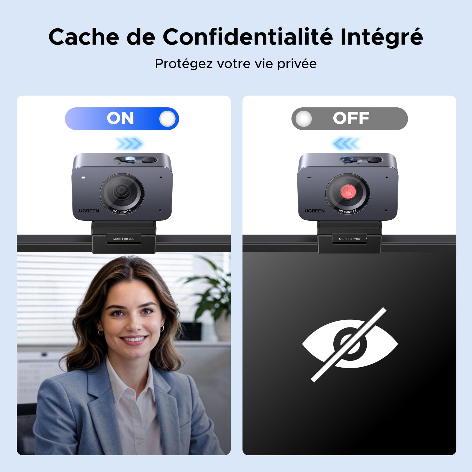 UGREEN FineCam Webcam Full HD 1080P 60FPS Caméra USB PC Mise au Point Fixe