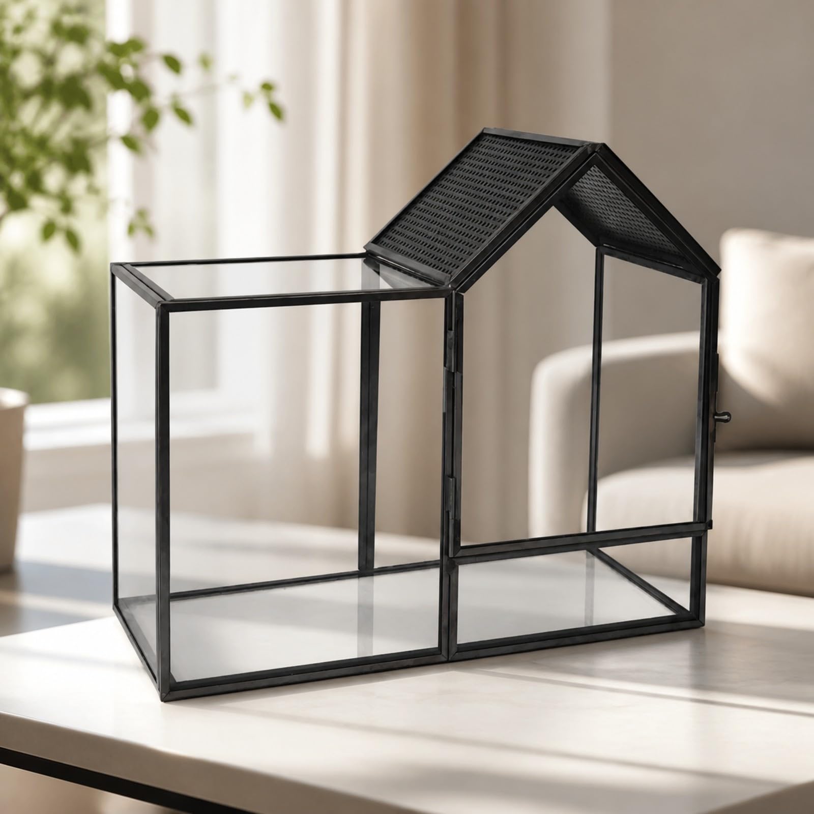 Terrario Geométrico en Forma a Ventilado Invernaro con Techo Dos Vertientes corativo Cúpula corativa Metálico