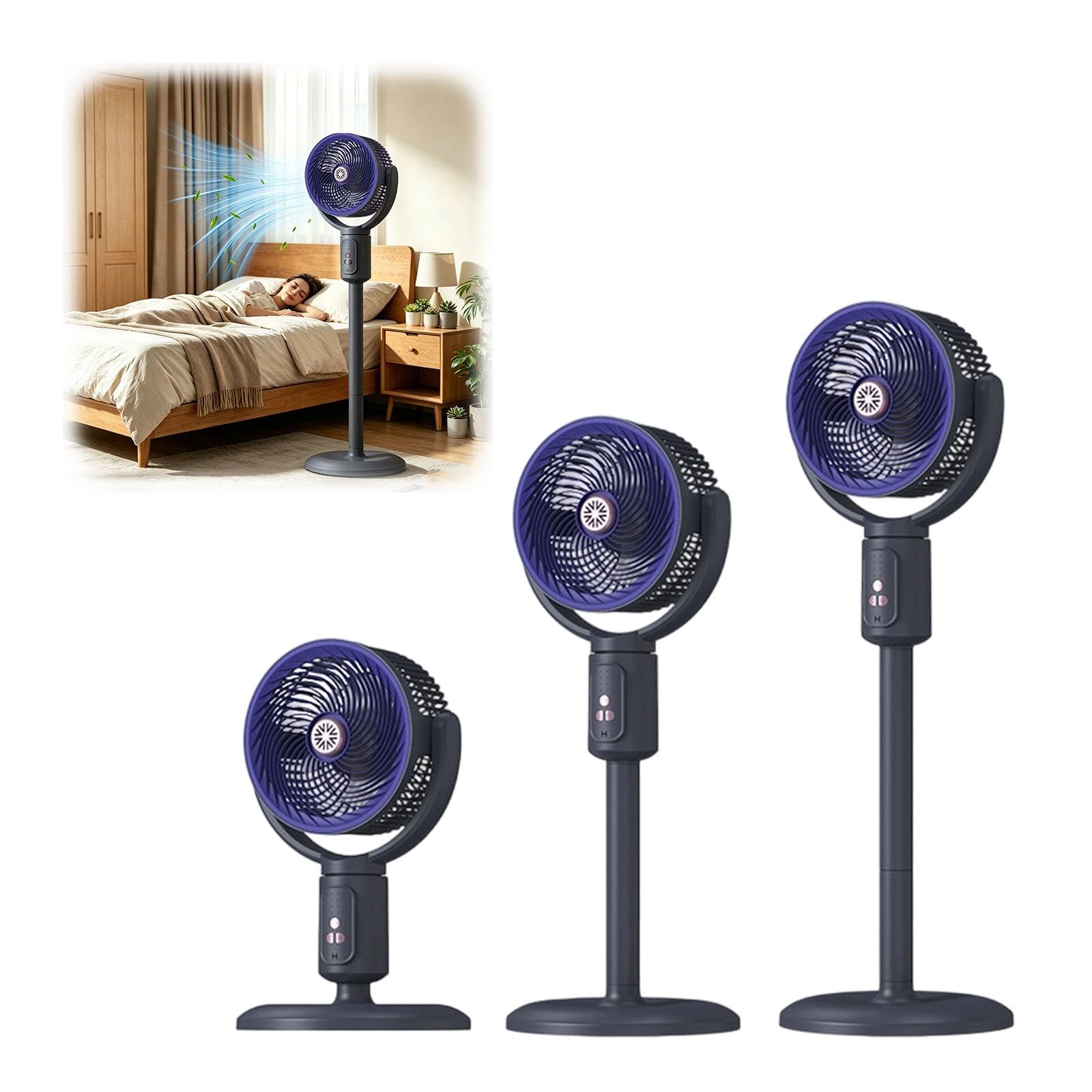 Ventilatore USB portatile in piedi regolabile in altezza circolazione dell'aria silenziosa per casa, camera da letto, scrivania, spazio di lavoro con testa oscillante, impostazioni di velocità