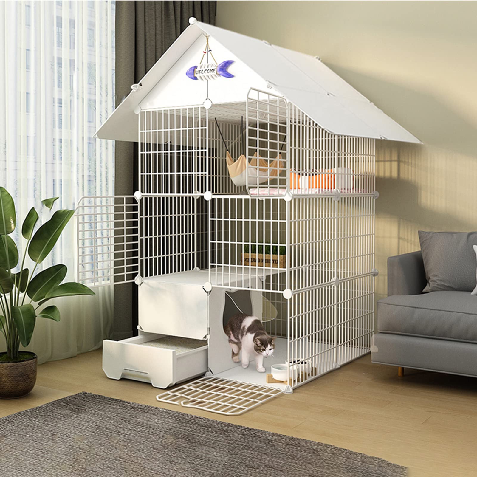 asdchZen Pet Cages For Cats,Cat Cages Indoor Large With Litter Box,Wire Cat Cage,3 Tier Cat Cage Large,Collapsible Cat Cage,Ideal For 1-4 Cats,C,75 * 85 * 145Cm,A-75 * 85 * 145cm