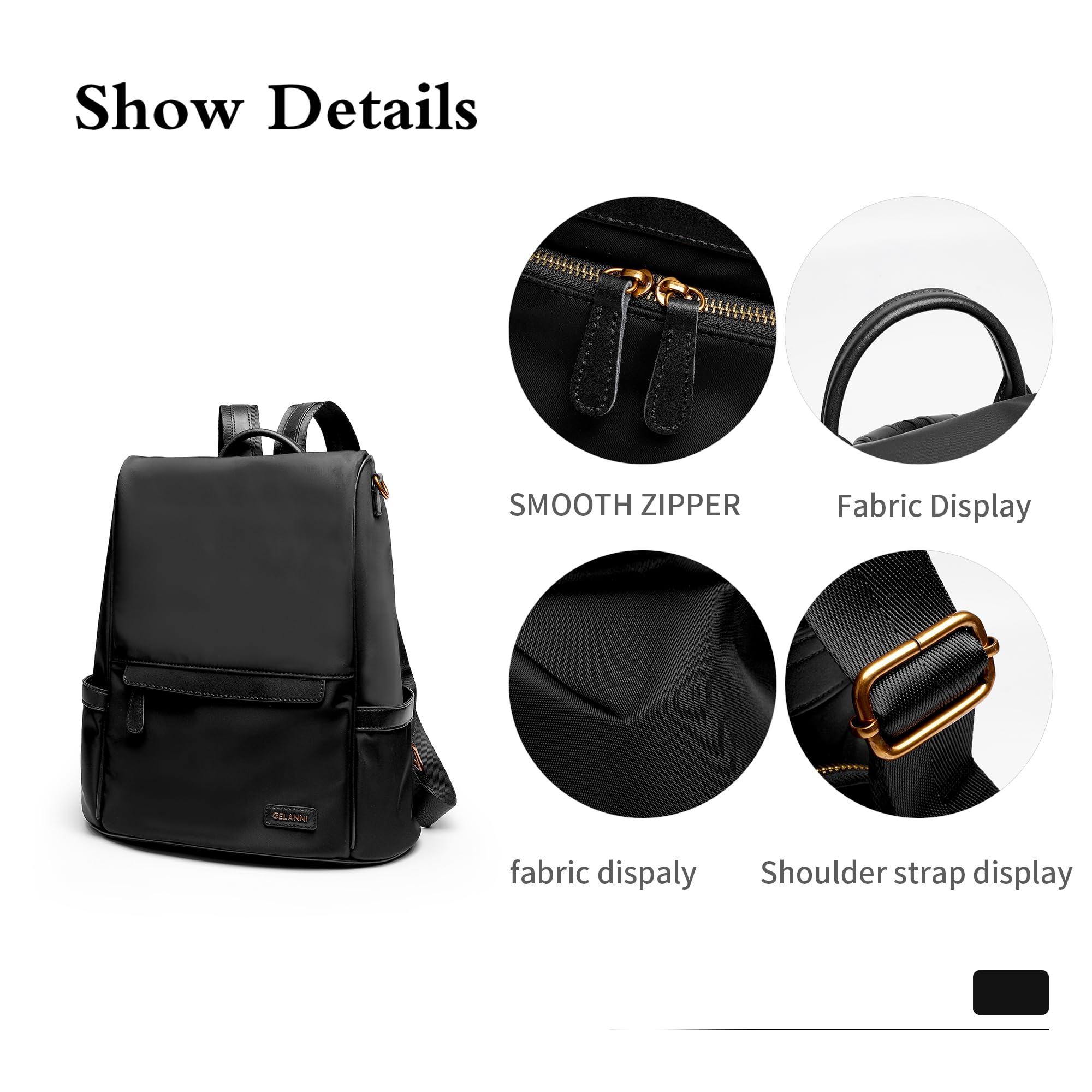 GELANNI Womens Backpack Purse Anti-theft Fashion Waterproof Lightweight Small Backpack for Women Ladies Travel Nylon 2616-Black