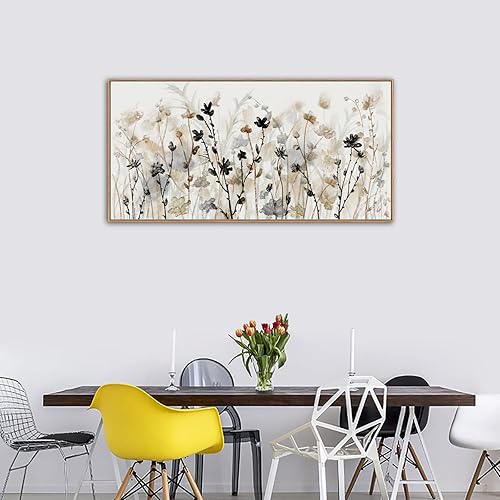 Miniatura 7 de Lienzo enmarcado de flores para pared, cuadros abstractos de paisaje gris crema marrón, impresiones sobre lienzo para el hogar, sala de estar,
