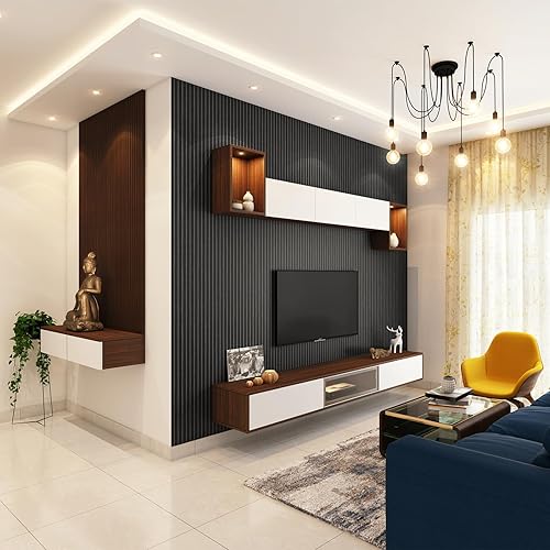 Miniatura 2 de Art3d Paquete de 8 paneles de pared acústicos WPC de 96 x 6 pulgadas para decoración interior moderna, fondo de TV, sala de estar, negro mate