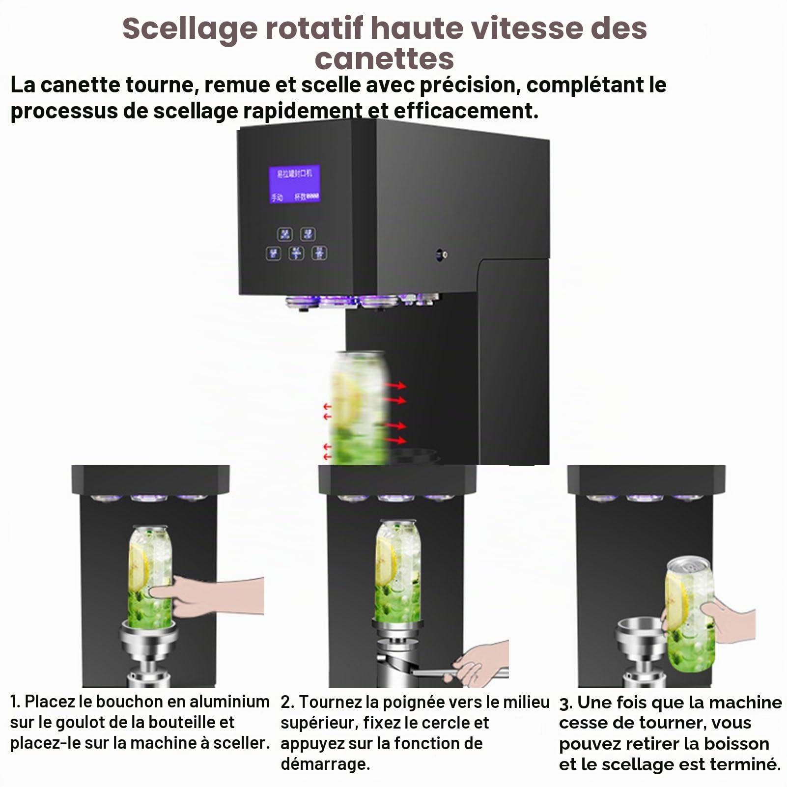 Machine à sceller les canettes de soda commerciales avec écran LCD, machine à sertir automatique à hauteur réglable pour canettes de soda/aluminium/étain, scelleuse de canettes en plastique,White