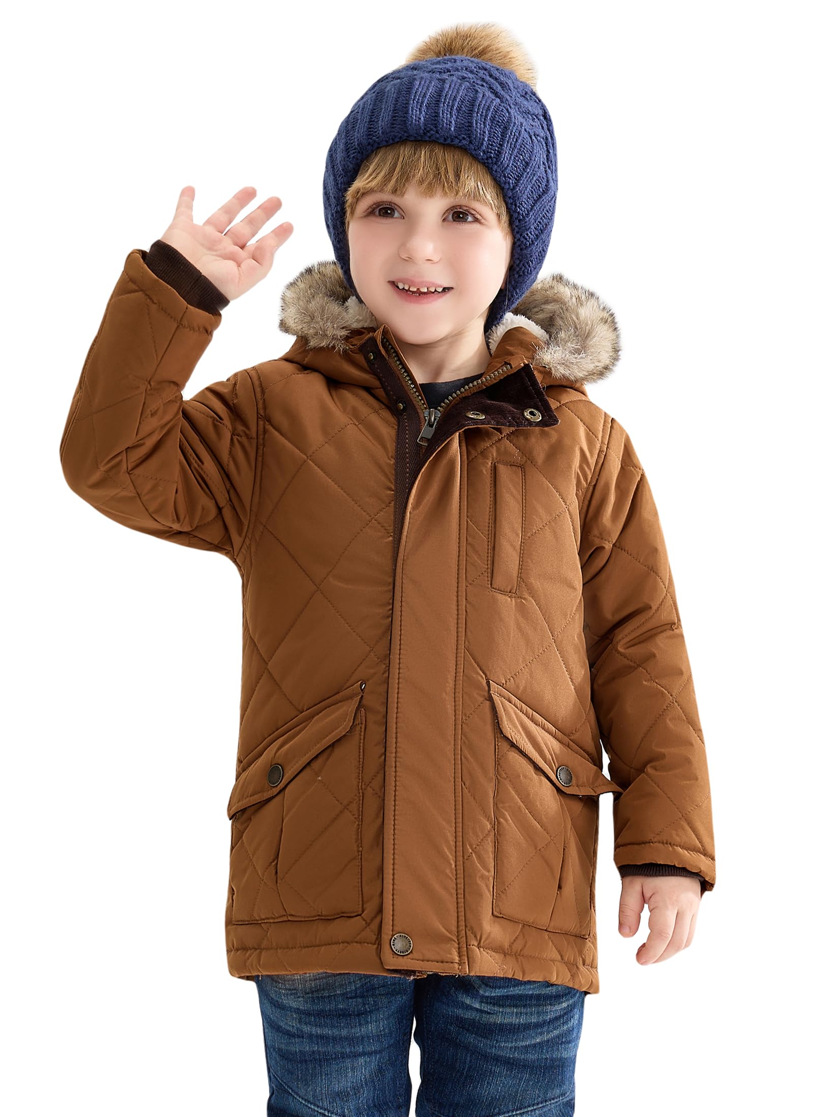 maoo garden Veste D'Hiver Doublée Sherpa Pour Petits Garçons Enfants Manteau Résistant à L'Eau à Capuche En Fourrure Gonflée