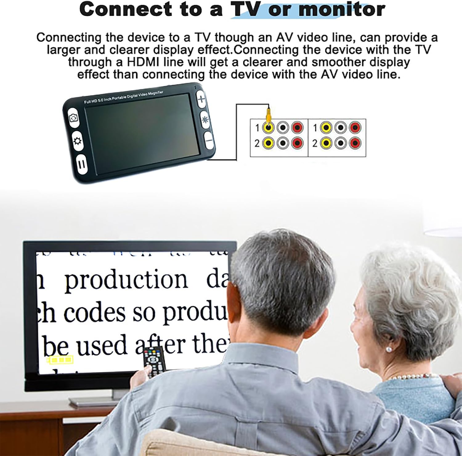 Portable Electronic Magnifier, 5" Handheld Rechargeable Digital Reading Aid with 2X-48X Times Zoom and 26 Color Modes, for Visually Impaired, Low Vision, Color Blindness, Etc