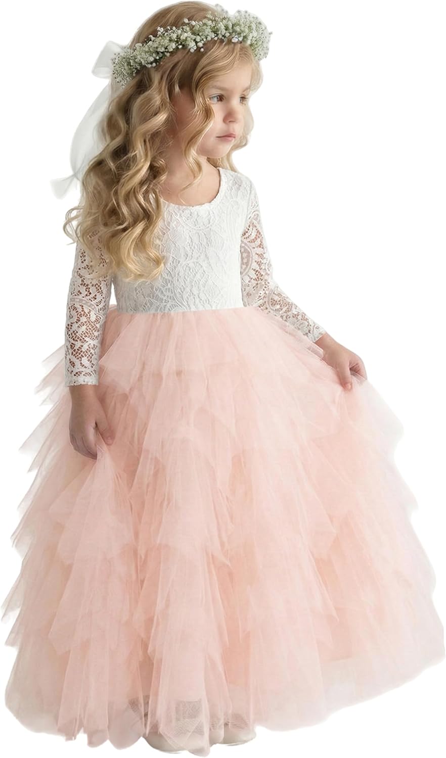 2Bunnies Girl Peony Lace Back A-Line Tiered Tutu Tulle Party Flower Girl Dress